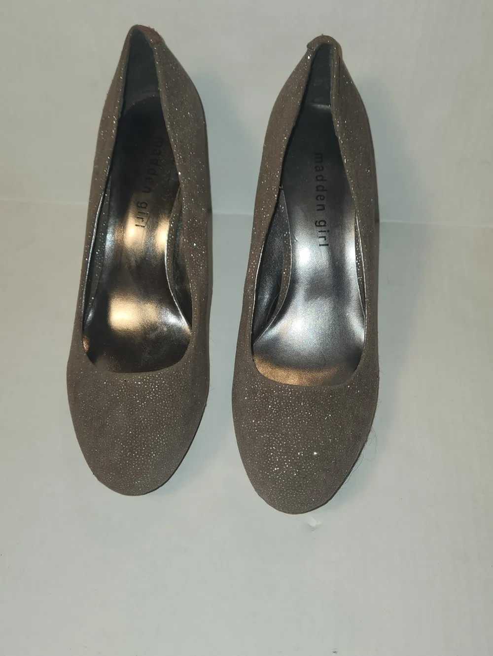 Madden Girl Getta Gold Nude Glitter Hidden Platform High Heels Pumps 8 EUC